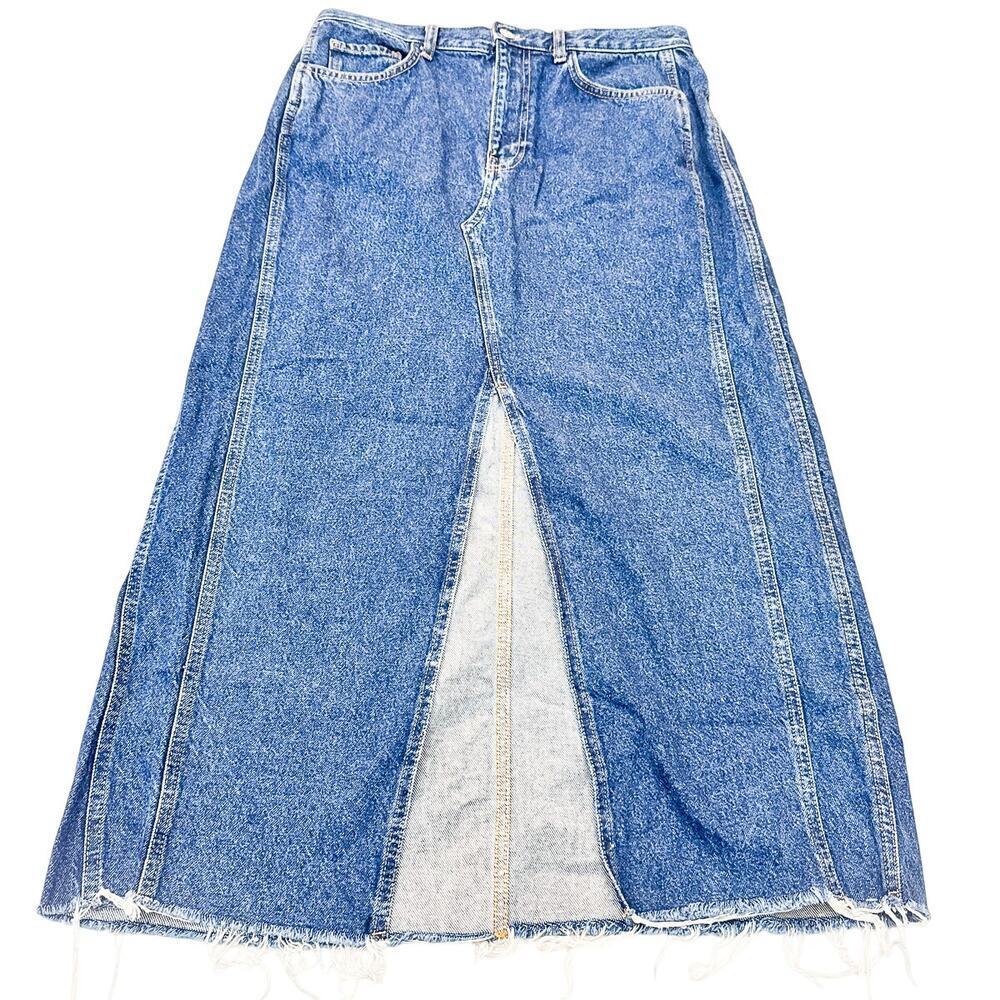 MNG Denim Long Midi Dark Wash Denim Jean Skirt Size Large